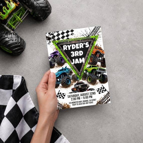 Monster Truck Birthday Invitation, Editable Monster Truck Invite, Trucks Template for Boys, Digital 5x7 Printable Table Cards, Monster Jam