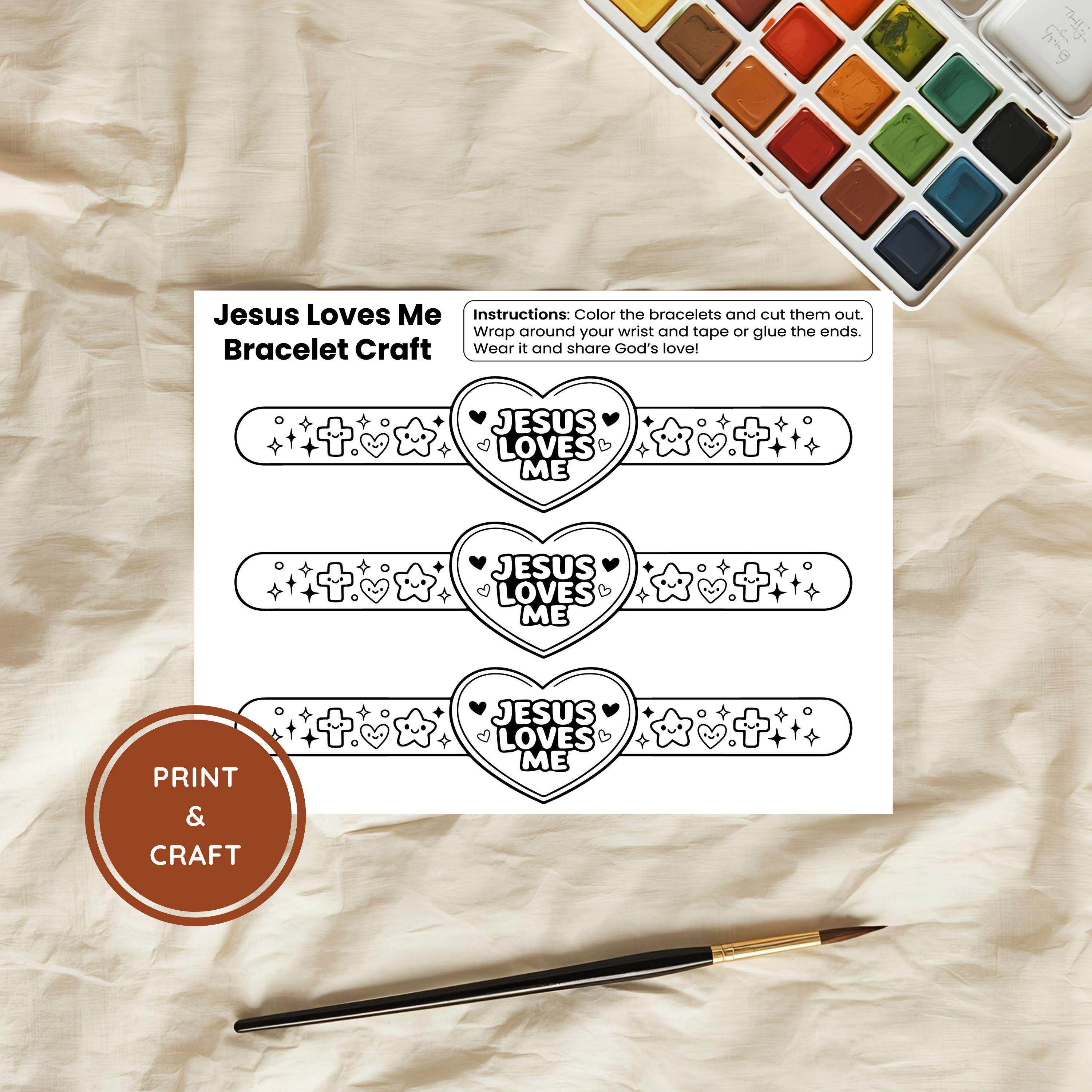Jesus Loves Me, Bible Printable Paper Bracelets Craft, Sunday School ...