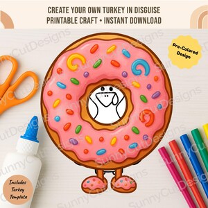 Travestimento da tacchino - Travestimento da ciambella, lavoretto per il Ringraziamento, lavoretto scolastico, stampabile per il Ringraziamento, progetto per il Ringraziamento, tacchino travestito, pdf