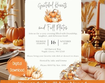 Invitación editable para cena de Acción de Gracias con amigos – Invitación para cena de otoño – Plantilla de Acción de Gracias