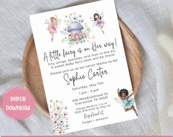 Invito per baby shower a tema fate, invito a tema giardino incantato nella foresta (download digitale)