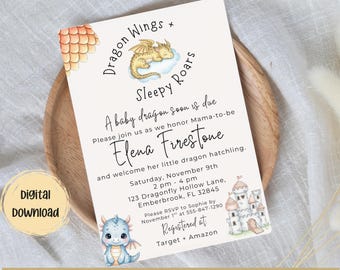 Dragon Baby Shower Invitation: Gender Neutral Evite Template (Digital Download)