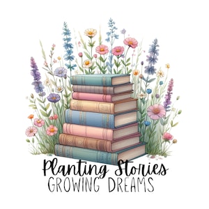 Boho Book Lover SVG PNG Floral Book Stack Clipart Retro Teacher Sublimation Design Retro Reading PNG Gift for Bookish Teacher Back to School