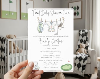 Golf Baby Shower Invitation: Watercolor Design (Digital Download)