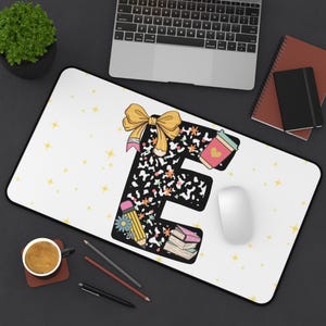 Personalized Teacher Desk Mat with Monogram Letter Back to School Desk Pad Gift for Teachers Classroom Office Decor Teacher Supplies