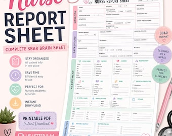 Utskrivbart rapportblad för sjuksköterskor | SBAR-hjärnblad för omvårdnad | Klinisk organisatör för sjuksköterskestudenter | Rapportmall för sjuksköterskor PDF-nedladdning