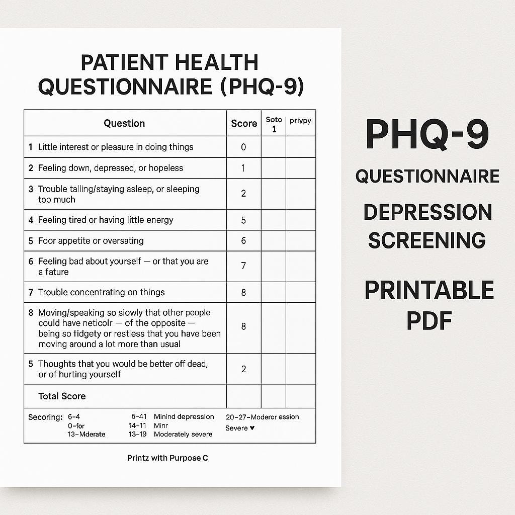 PHQ 9 Patient Health Questionnaire Depression Screening Form PHQ 9 Patient Health Questionnaire Depression Screening Form