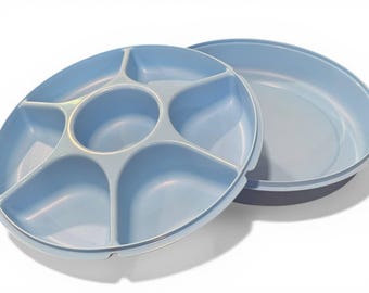 Bandeja para servir aperitivos y salsas Tupperware estilo vintage con tapa. Bandeja para fiestas y verduras.