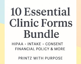 Paket med utskrivbara klinikblanketter: Medicinskt intag, HIPAA, samtycke (PDF-nedladdning)