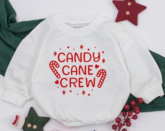 Christmas Candy Cane Crew Baby Romper - Handmade Holiday Outfit