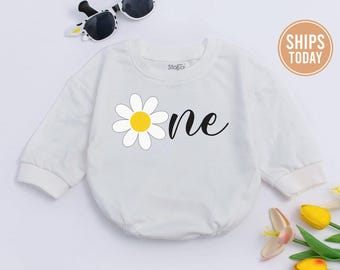 Daisy First Birthday Romper, Groovy 1st Bday Outfit