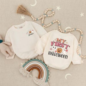 Personalized My First Halloween Romper,Pumpkin Ghost Halloween Costume Bodysuit,Halloween Baby Boy Girl Clothes
