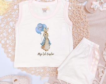 Personalized 1st Easter Outfit, Peter Rabbit Baby Pajama Set
