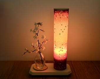 Japanese Wabi Sabi Table Light, Sakura Flower Motif Shade, Traditional Japanese Interior Decor, Soft Ambient Pink Home Lighting Accent Art