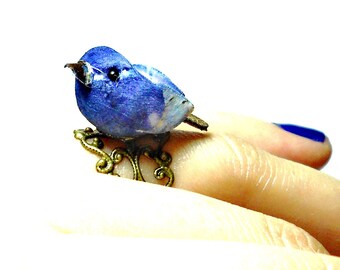 Blue Bird Ring, Novelty Ring, Birdy Ring, Birdie Ring, Adjustable Ring, Woodland Jewelry, Rustic Jewelry, Naturalist, Filigree Ring