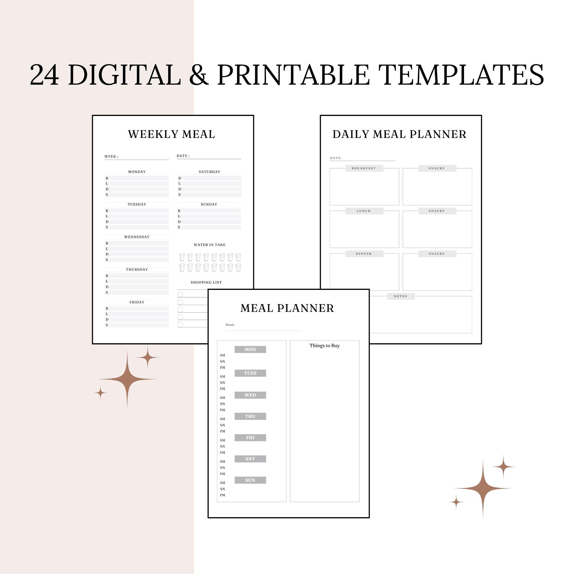 Editable Meal Planner Canva Template Weekly & Monthly Planner, Calorie ...