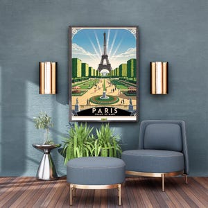 Un jour à Paris, au pied de la Tour Eiffel | Affiche Vintage Art Déco | France | Printable Vintage Posters | Digital Download | Kiwi