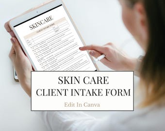Formulario de admisión de clientes de cuidado de la piel / Plantilla de Canva profesional, editable e imprimible / Plantilla PDF para esteticistas