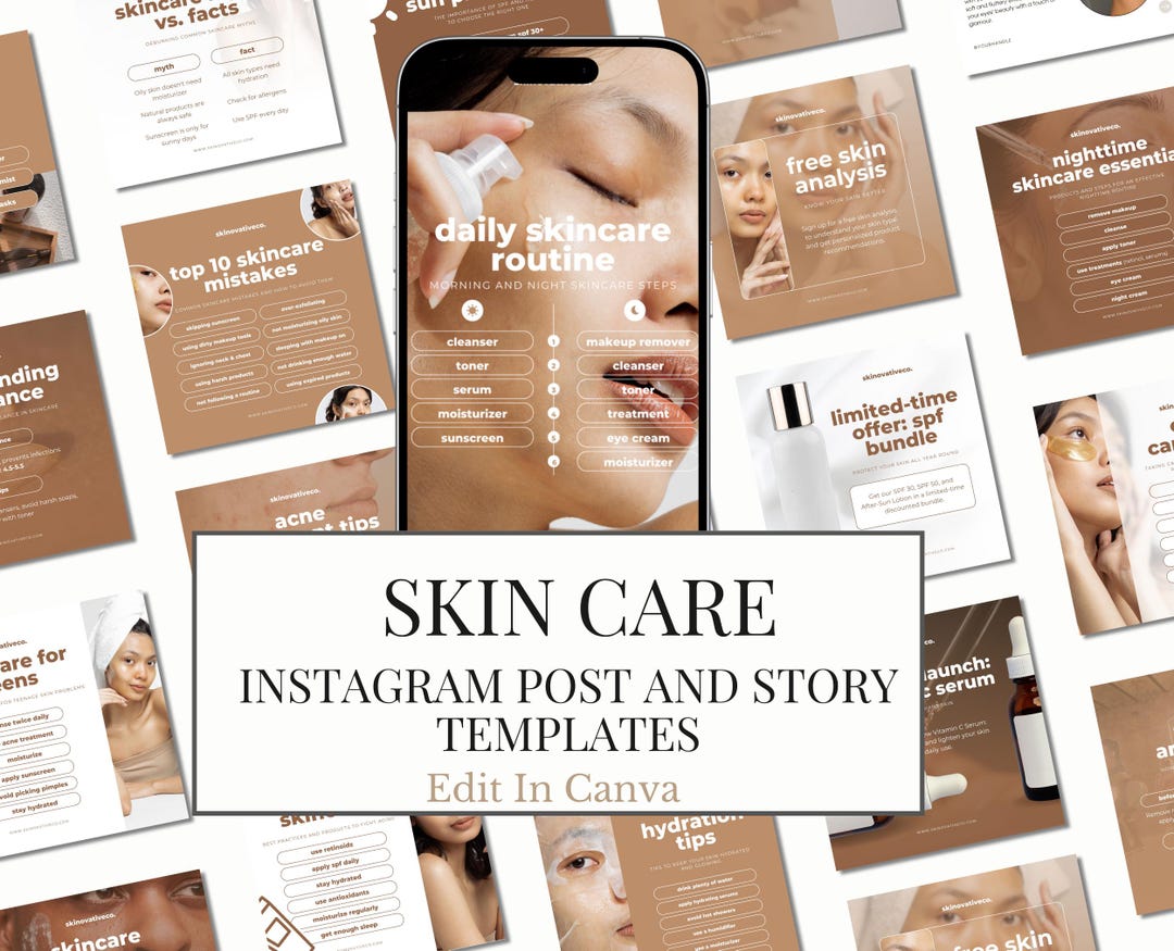 Skincare Instagram Templates | 40 Canva Posts & Stories | Esthetician ...