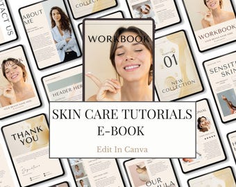 Plantilla de libro electrónico con tutoriales de cuidado de la piel / Guía de cuidado de la piel editable en Canva / Libro electrónico para marcas de belleza