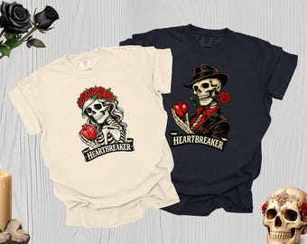 Halloween Couple Shirts, Matching Skeleton T-Shirts, Couples Halloween Costume, Comfort Colors Halloween Gift