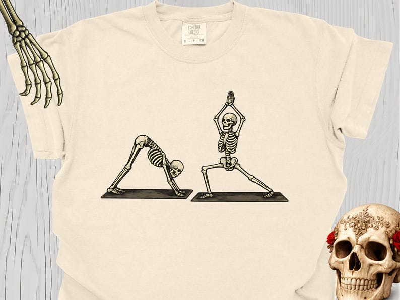 Skeletons Yoga Shirt Comfort Colors® | Funny Spooky T-shirt for Yoga Lovers | Retro Gift for Yoga Lovers & Instructors image 1