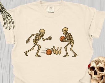 Skeleton Halloween Bowling Shirt Comfort Colors® | Funny Bowlers Gift | Retro Bowling Team T-Shirt