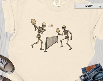 Funny Pickleball Shirt, Skeleton Playing Pickleball Tee, Retro Dink T-Shirt, Gifts for Dad Mom & Sports Lovers