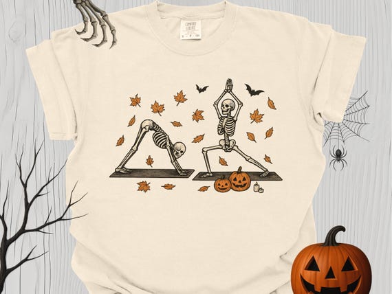 Skeletons Yoga Halloween 2025 Shirt Comfort Colors® | Funny Spooky T-shirt for Yoga Lovers | Retro Gift for Yoga Lovers & Instructors