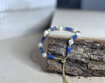Freshwater Pearl & Lapis Lazuli Beaded Bracelet