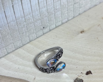 Silver Carved Natural Moonstone Snake Ring