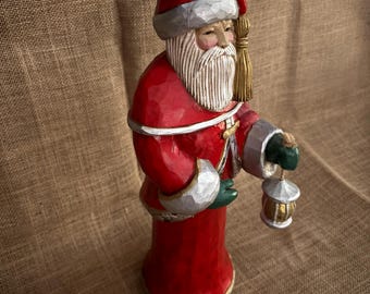 Vintage Pam Schifferl Wooden Santa with lantern
