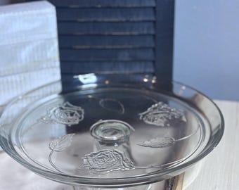 Vintage Crystal Clear Glass 12” Cake Stand