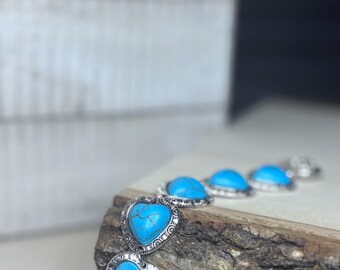 Natural Turquoise Stone Heart-Shaped Bracelet