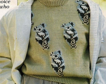 Koala Jumper - Knitting Pattern with Knitting Stitch Embroidery Graph by New Idea, 1990