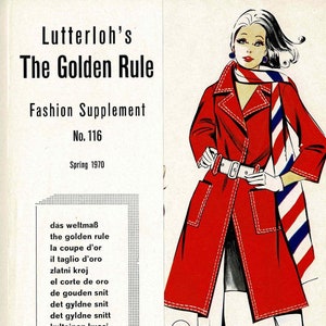 May include: A red coat with white stitching and a white and red striped scarf. The text "das weltmaß the golden rule la coupe d'or il taglio d'oro zlatni kroj el corte de oro de gouden snit det gyldne snit det gyldne snitt kultainen kuosi o corte de ouro die goue snit det gyllene snittet die goldene regel" is printed in a box on the right side of the image. The text "253" is printed on the coat.
