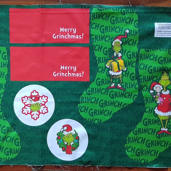 Fabric Panel/ The Grinch/ Christmas Stockings