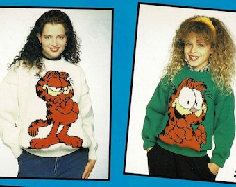 ORIGINAL Garfield - 4 Knitting Patterns/ 8 Ply/Double Knitting/Worsted/ Intarsia/ by Gary Kennedy for Patons/ 1061