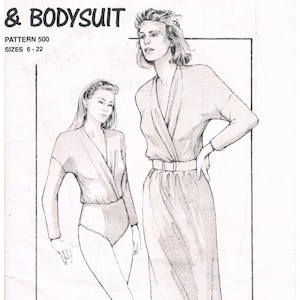 May include: A sewing pattern for a crossover dress and bodysuit. The pattern is for sizes 6-22. The pattern is from Knitwit, a company that offers sewing classes, patterns, and fabrics.