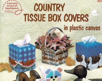 Country Tissue Box Covers in Plastic Canvas - American School of Needlework, 1988 No. 3051