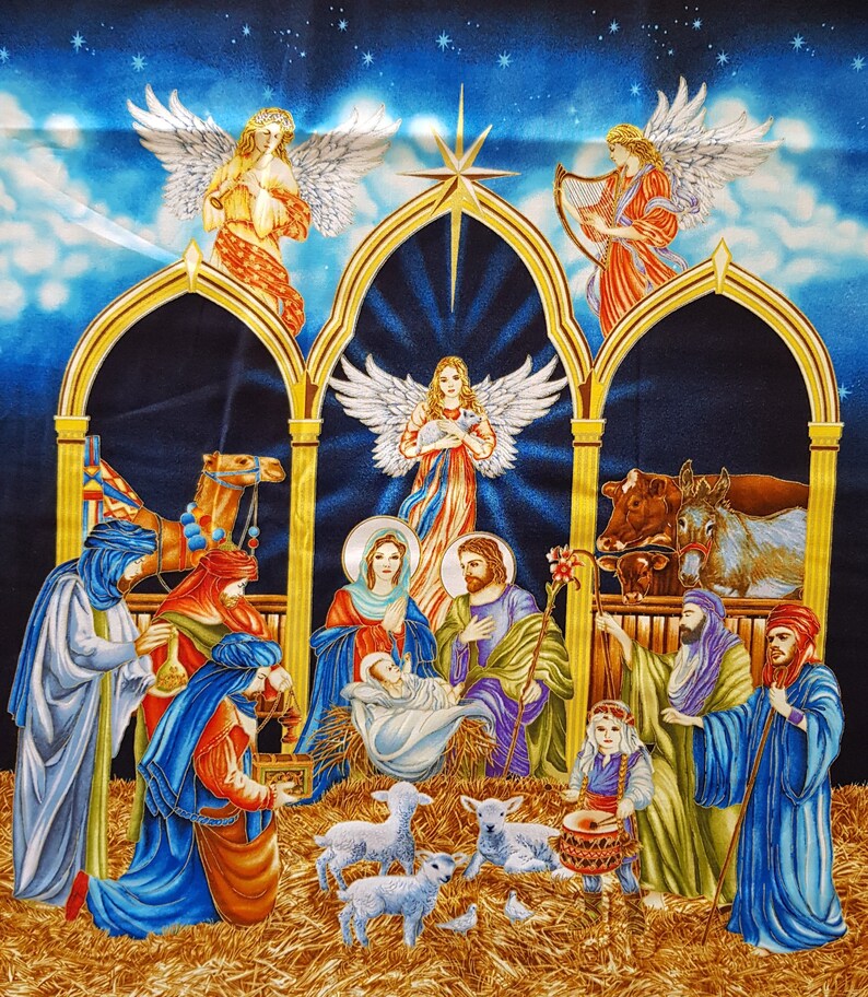 Silent Night Christmas Nativity Advent Calendar Fabric Panel Etsy