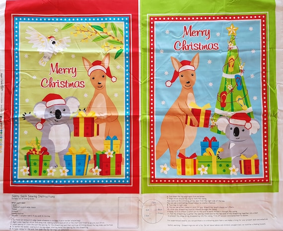 Kangaroos Koala Aussie Christmas Holiday DIY Apron Quilting Fabric Panel