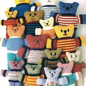 May include: A collection of knitted teddy bears in various colors and patterns. The bears are wearing striped sweaters and have different facial expressions. The text "33 LITTLE BEAR + 34 BIG BEAR" is visible at the top of the image.