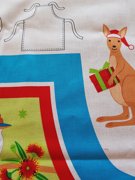 Kangaroos Koala Aussie Christmas Holiday DIY Apron Quilting Fabric Panel