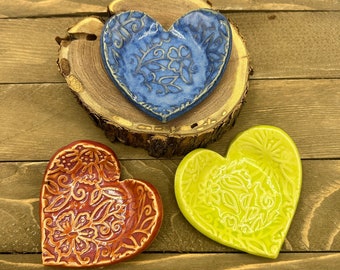 Heart ceramic Trinket Dishes 3 Heart Handmade Small Dishes Trinket Ring Dish Heart shaped
