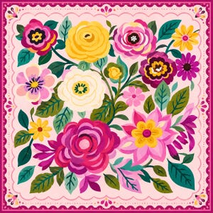 Vibrant Floral Mahjong Mat, Square Game Table Protector, Beautiful Bloom Pattern Mahjong Play Mat, Non-Slip Surface, Decorative Home Decor