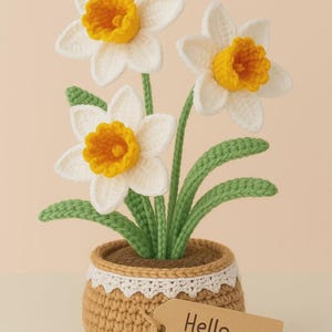 Ramo de narcisos de ganchillo hecho a mano, regalo para profesor, decoración de escritorio