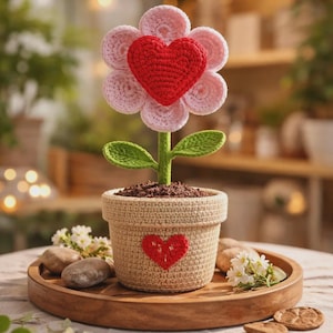 Maceta de corazón de crochet: regalo de San Valentín amigurumi hecho a mano