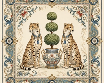 Chinoiserie Gepard Mahjong Matte Grandmillennial Leopard Mahjong Tischset Blau Blumenspiel Nachtdekor