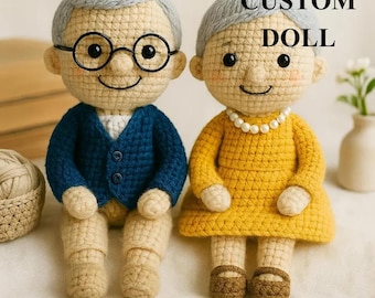 Gehäkelte Großeltern Puppen Set: Handgefertigtes Amigurumi Garn Porträt